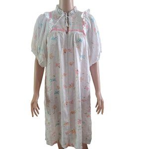 Vintage Lisanne Sz M Petite Floral Zip Peasant Tie Ribbon Ruffle Gown Union